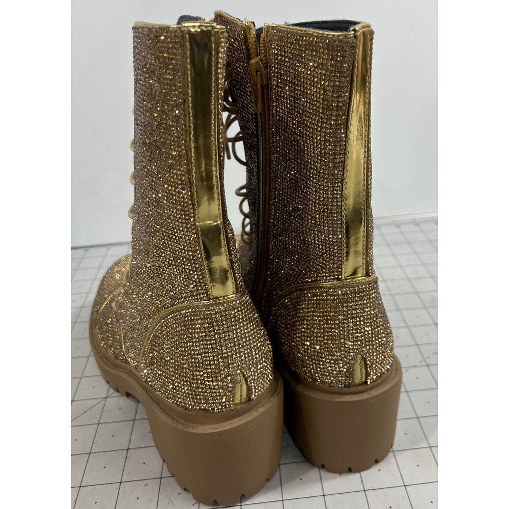 Vigo Fiore Women's Gold Rhinestone Lace Combat Boots Rosalba Sz. 7.5 Side Zip - Picture 6 of 14